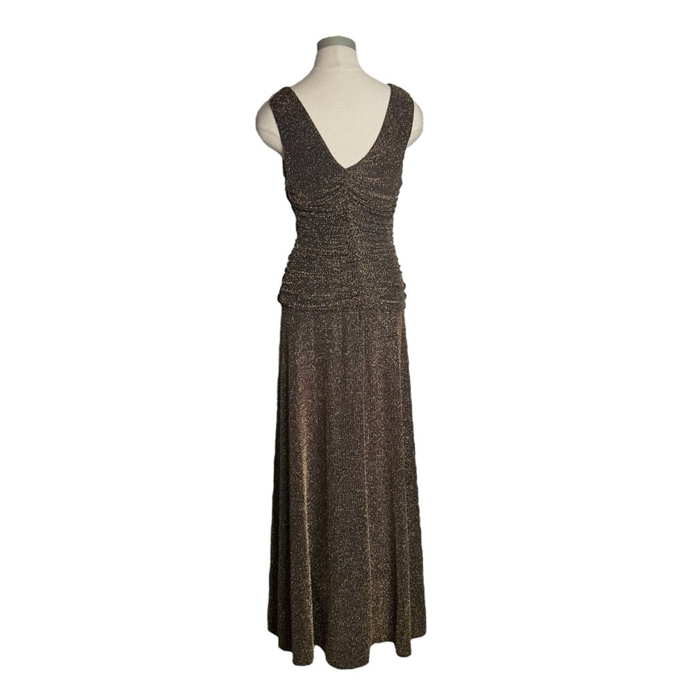 NW Nightway Black Gold Metallic Sleeveless Ruched y2K Maxi Gown Dress Size 10P - Picture 5 of 13